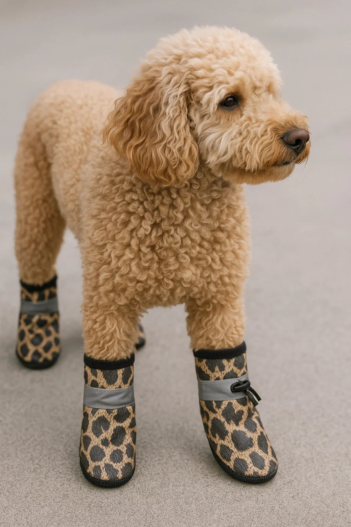 Dog Paw Protective Shoes – Leopard Leather, Waterproof, Non-Slip Sole, 4 Pairs