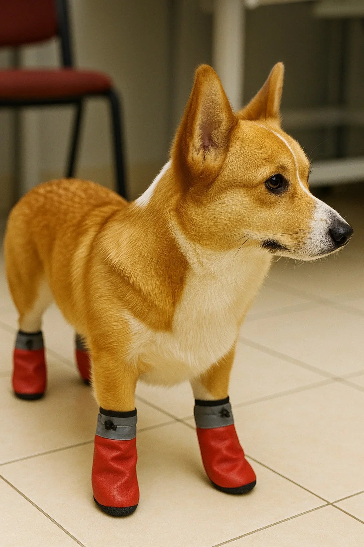 Dog Paw Protective Shoes – Red Leather, Waterproof, Non-Slip Sole, 4 Pairs