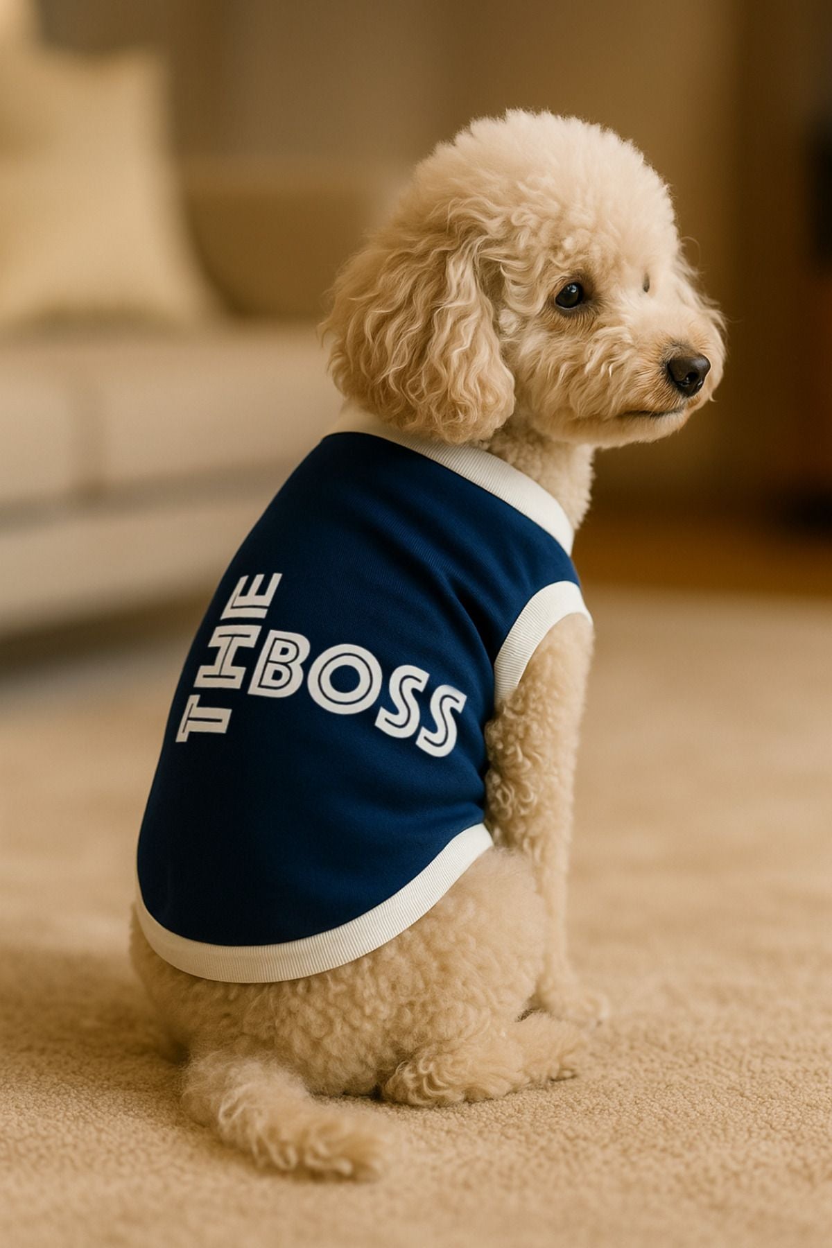 Dog or Cat T-Shirt - Navy Blue The Boss